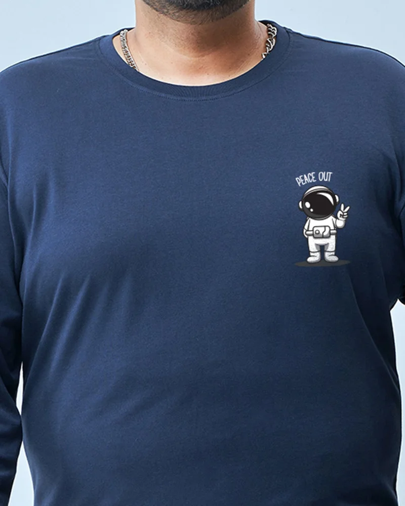 bewakoof  Men's Navy Blue Peace Out Astronaut Graphic Printed Plus Size T-shirt for Men | Best Price UAE