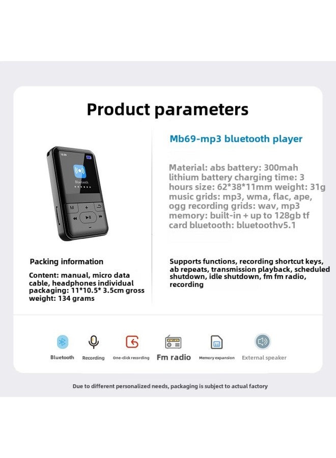 1.5-inch Student Back Clip-on Sports Mp3 Tape Playing Wireless Lossless Bluetooth Music Player-Body Color:Black-Memory Capacity:Built-in 16gb  - Image 4