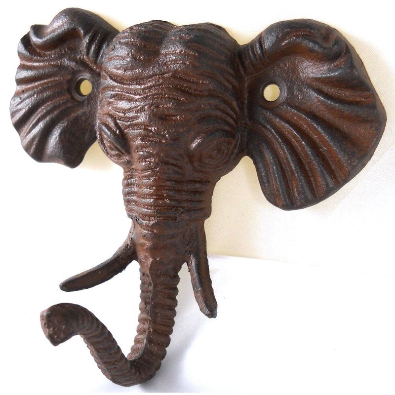 Upper Deck Antiqued Reproduction Cast Iron Elephant Head Single Hook Wall Decor - Image 3