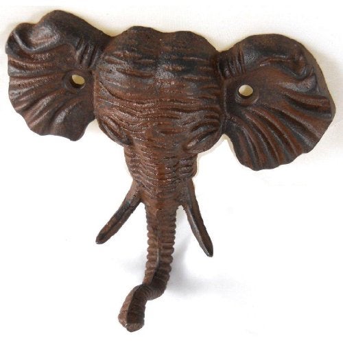 Upper Deck Antiqued Reproduction Cast Iron Elephant Head Single Hook Wall Decor - Image 2