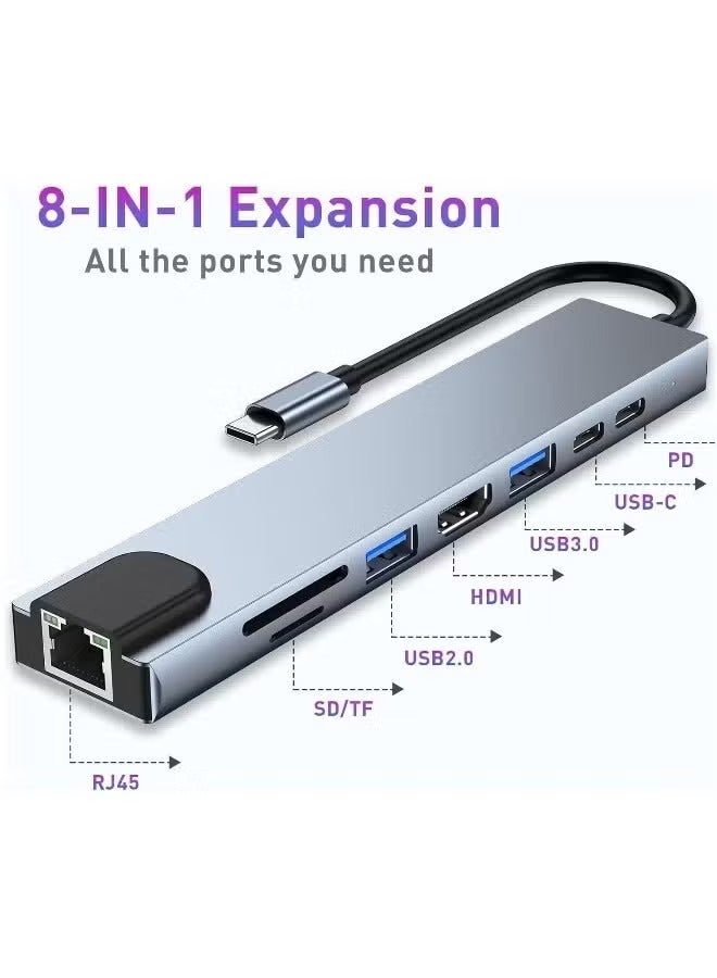 UMIXPRO USB C Hub 8 in 1 Docking Station with 4K HDMI 100W PD Charging USB 3.0 Ports Ethernet SD TF Card Reader Multiport Adapter Compatible with MacBook Pro Air Dell HP Lenovo iPad Pro and More - Image 2