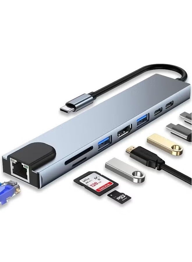USB C Hub 8 in 1 Docking Station with 4K HDMI 100W PD Charging USB 3.0 Ports Ethernet SD TF Card Reader Multiport Adapter Compatible with MacBook Pro Air Dell HP Lenovo iPad Pro and More