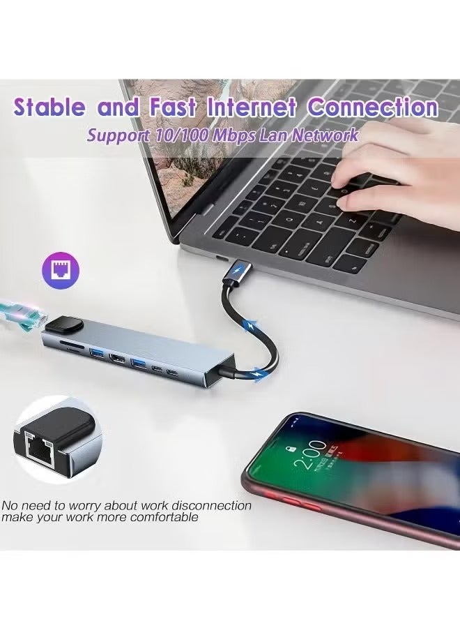 UMIXPRO USB C Hub 8 in 1 Docking Station with 4K HDMI 100W PD Charging USB 3.0 Ports Ethernet SD TF Card Reader Multiport Adapter Compatible with MacBook Pro Air Dell HP Lenovo iPad Pro and More - Image 3