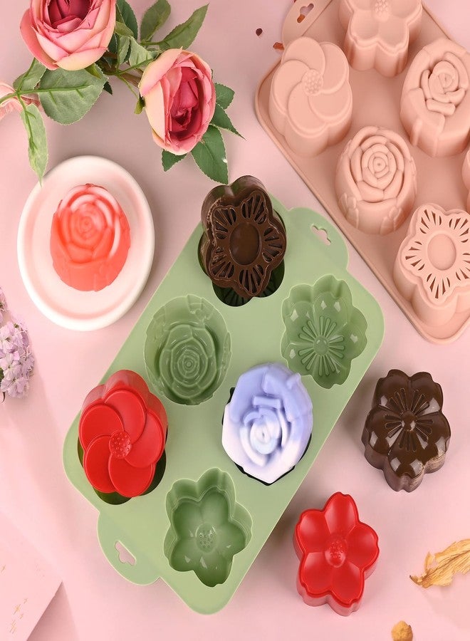 Actvty Flower Silicone Mold, 2 Pcs of 6 Cavities Different Flower Shapes Baking Molds for Make Chocolate Cake Jelly Homemade Soap Bath Bombs - Image 2