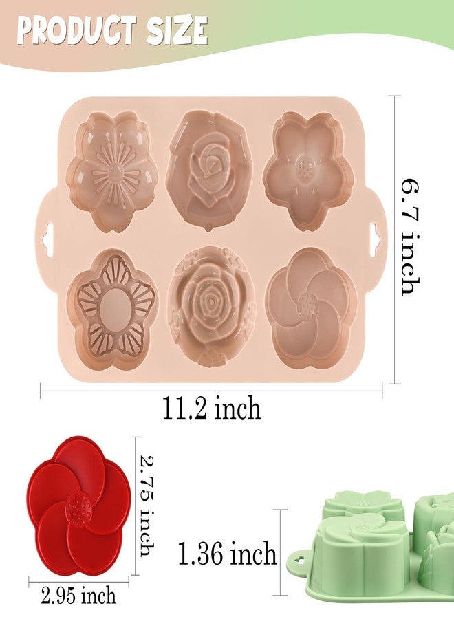 Actvty Flower Silicone Mold, 2 Pcs of 6 Cavities Different Flower Shapes Baking Molds for Make Chocolate Cake Jelly Homemade Soap Bath Bombs - Image 3