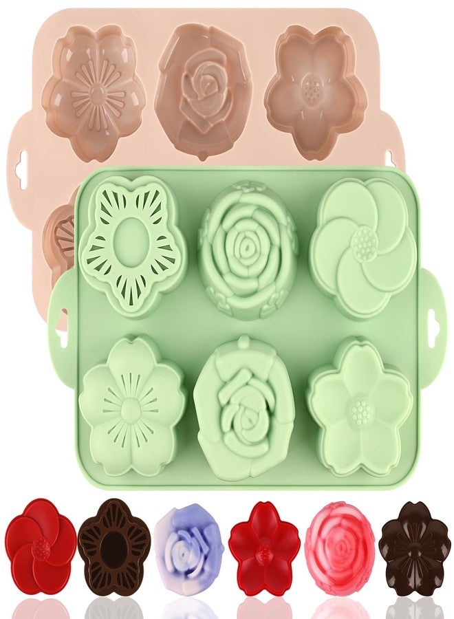 Actvty Flower Silicone Mold, 2 Pcs of 6 Cavities Different Flower Shapes Baking Molds for Make Chocolate Cake Jelly Homemade Soap Bath Bombs - Image 1