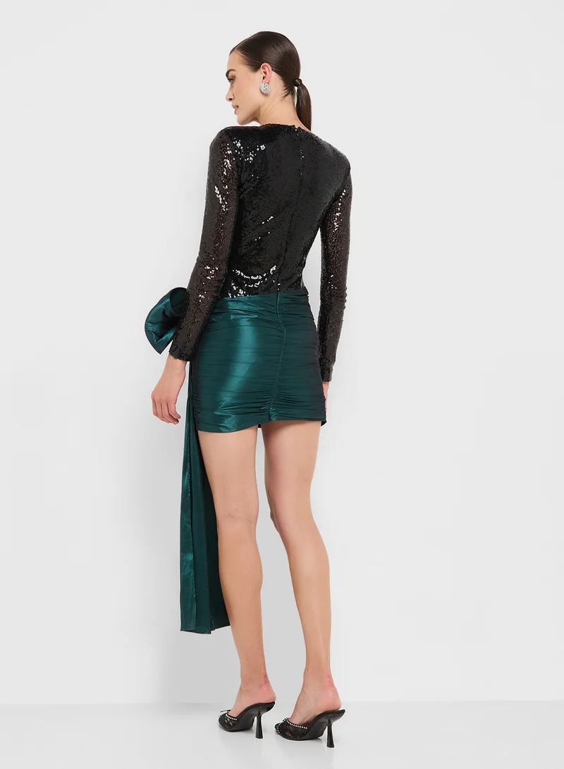 Ginger Boutique eclat luxe sequin bodycon dress with bow wrap trail