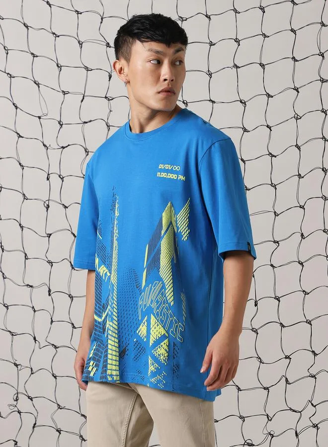 Hubberholme Men Cyborg Graphic Printed Round Neck Cotton Oversized T-shirt