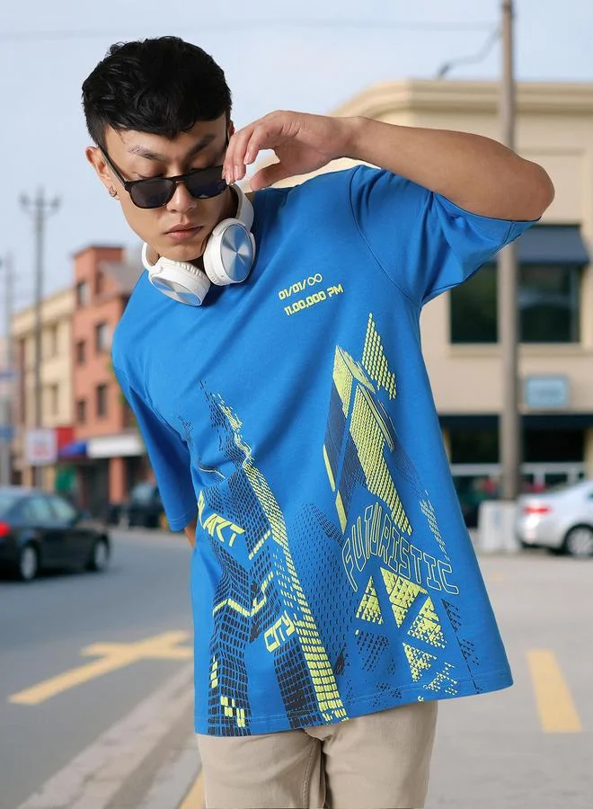 Hubberholme Men Cyborg Graphic Printed Round Neck Cotton Oversized T-shirt