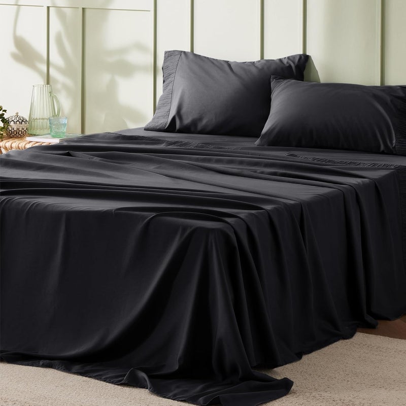 Bedsure Bedsure Queen Sheet Set  4 Pieces Soft Queen Size Sheets  Breathable  Cooling  Hotel Luxury  Easy Care Polyester Microfiber Bedding for Women Men Black 