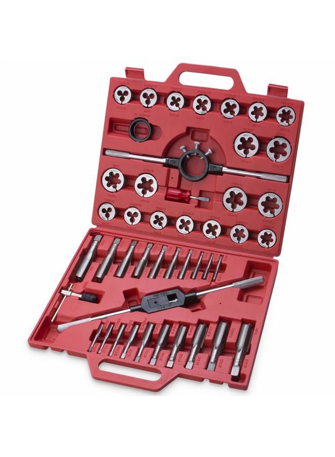 EFFICERE 45-Piece Premium Large Size Tap and Die Set - Metric M6, M8, M10, M12, M14, M16, M18, M20, M22, M24, Both Coarse and Fine Teeth | Essential Threading and Rethreading Tool with Handle Wrench and Case - Image 1