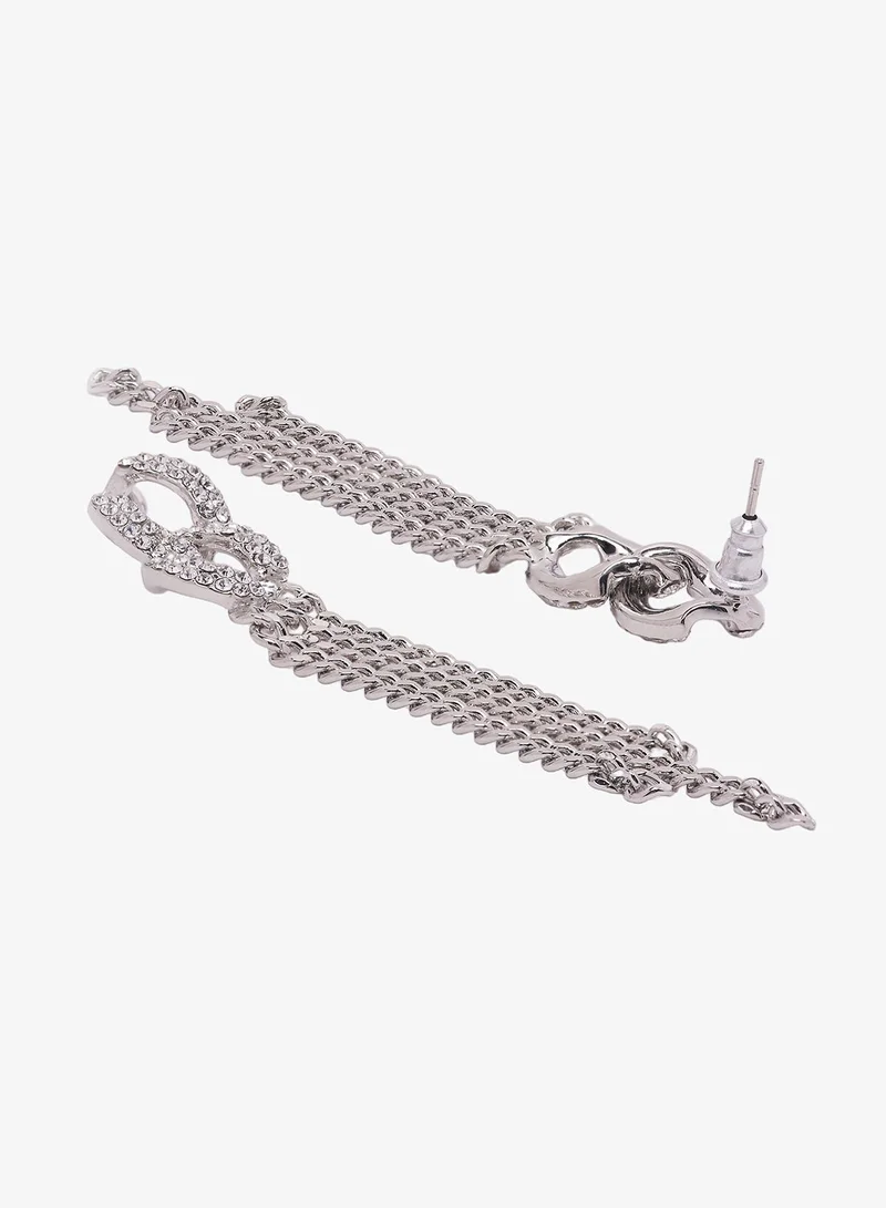 Ella Limited Edition SILVER Diamonte Rhinestone Embellished Drop Down Earrings for Women | Best Price UAE