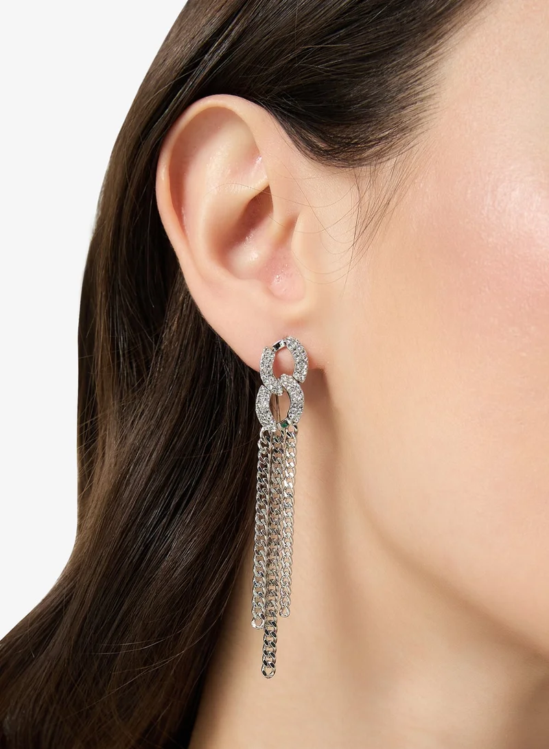 Ella Limited Edition SILVER Diamonte Rhinestone Embellished Drop Down Earrings for Women | Best Price UAE