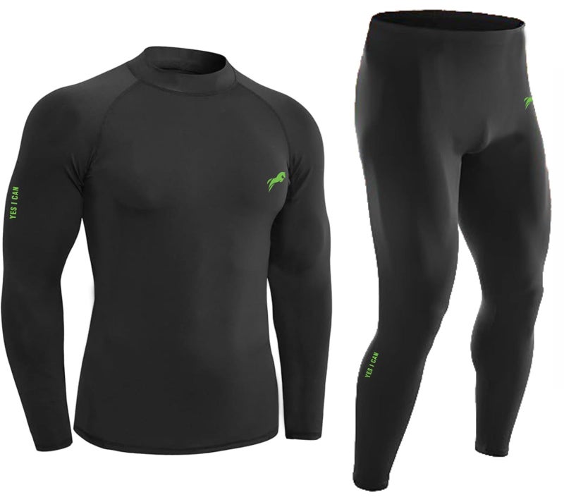 JUST RIDER Polyester Spandex Men's Sports Running Set Compression Shirt + Pants Skin-Tight Long Sleeves Quick Dry Fitness Tracksuit Gym Yoga Suits (in, Alpha, S, Regular, Black) - Image 1