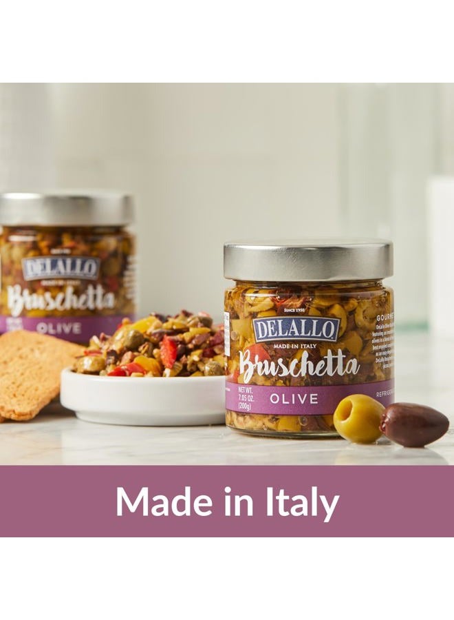 DELALLO Olive Bruschetta, Made with Green and Black Olives, Gourmet Condiment, Ready to Use Ingredient, Made in Italy, Kosher, Non-GMO, Vegan, Gluten-Free, 7.05 oz Jar, (3 Pack) - Image 2