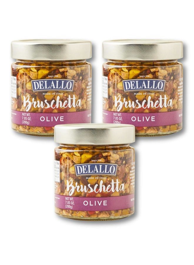 DELALLO Olive Bruschetta, Made with Green and Black Olives, Gourmet Condiment, Ready to Use Ingredient, Made in Italy, Kosher, Non-GMO, Vegan, Gluten-Free, 7.05 oz Jar, (3 Pack) - Image 1