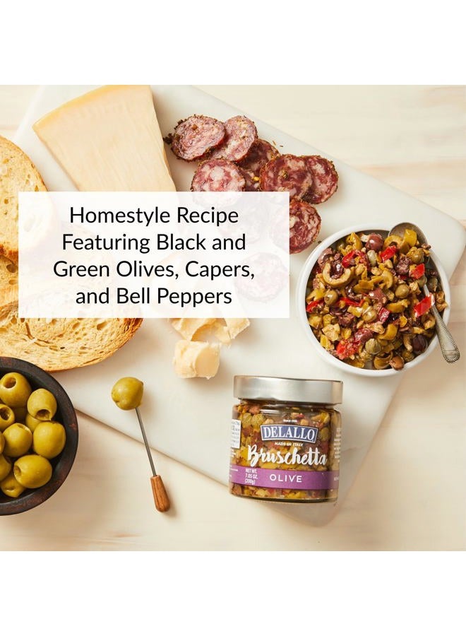 DELALLO Olive Bruschetta, Made with Green and Black Olives, Gourmet Condiment, Ready to Use Ingredient, Made in Italy, Kosher, Non-GMO, Vegan, Gluten-Free, 7.05 oz Jar, (3 Pack) - Image 3