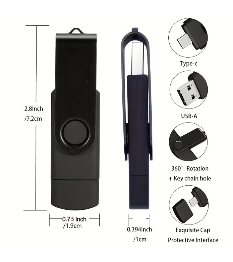 ذاكرة USB سعة 128 ميجابايت مزدوجة الاستخدام باللون الأزرق، نوع C USB 2.0 للهواتف الذكية والأجهزة اللوحية - Image 2