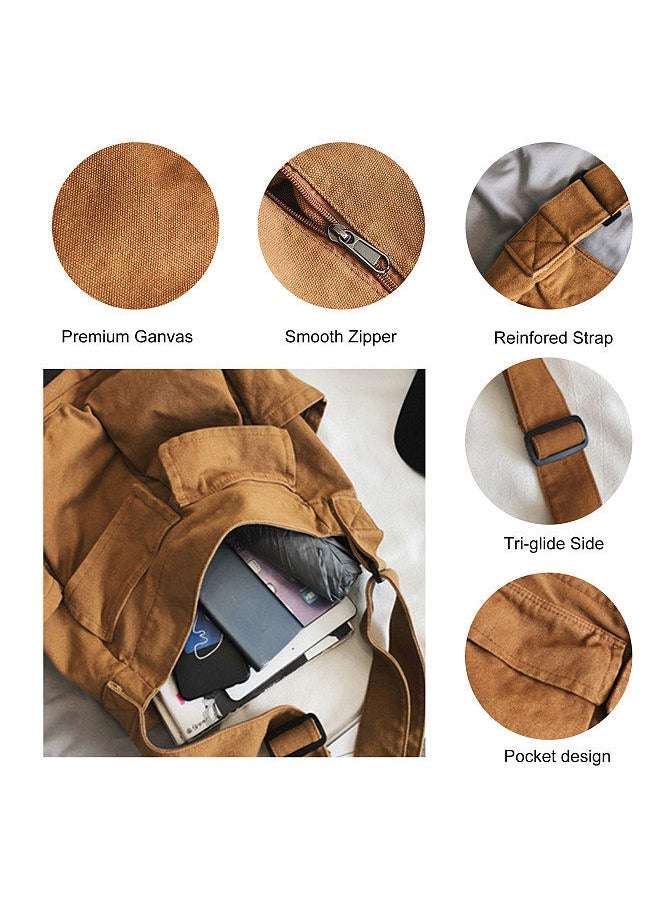 Generic - Tooling style shoulder messenger bag men and women ins canvas bag student school bag street large capacity art leisure bag brown - Image 1