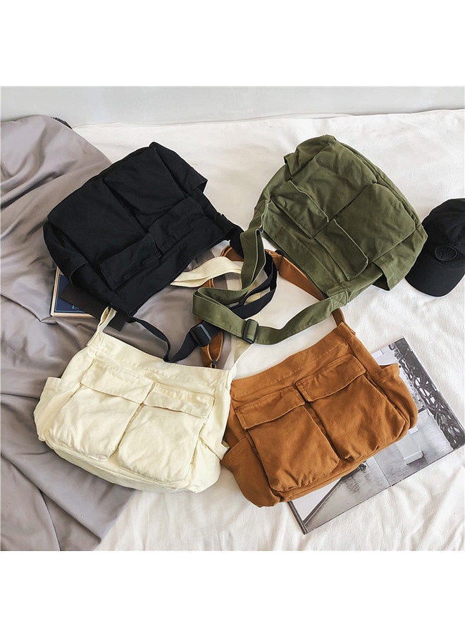 Generic - Tooling style shoulder messenger bag men and women ins canvas bag student school bag street large capacity art leisure bag brown - Image 1