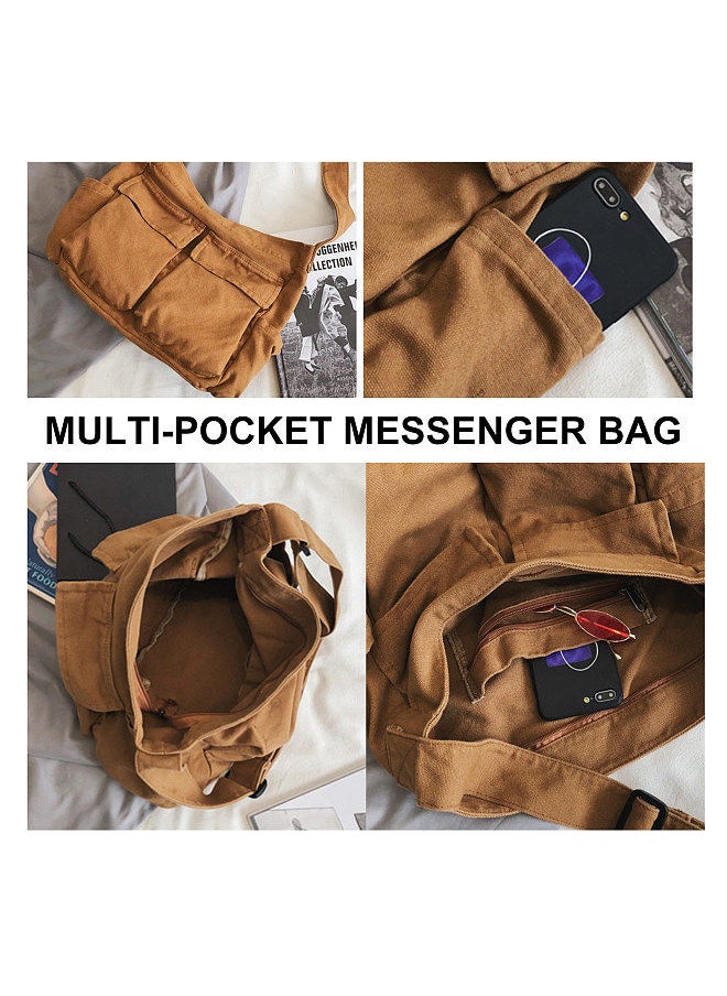 Generic - Tooling style shoulder messenger bag men and women ins canvas bag student school bag street large capacity art leisure bag brown - Image 1