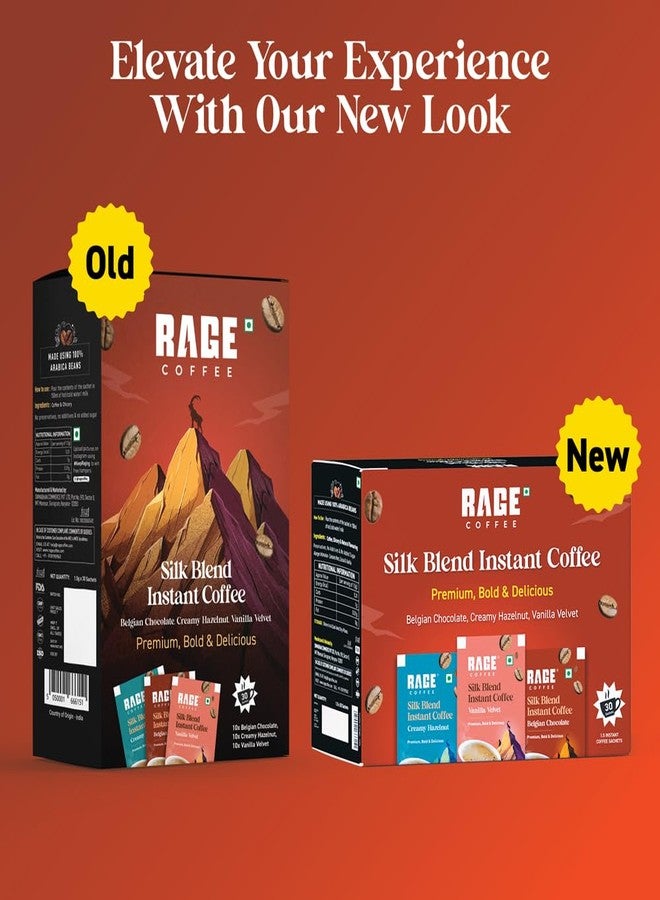 Rage Coffee Silk Blend Assorted Coffee Sachets | Pack of 30 | Rich & Bold Instant Coffee Flavour Coffee | Vanilla Velvet, Belgian Chocolate, Creamy Hazelnut | Premium Bold & Smooth (10 Sachets Each Flavour) (Silk Blend Assorted) - Image 2