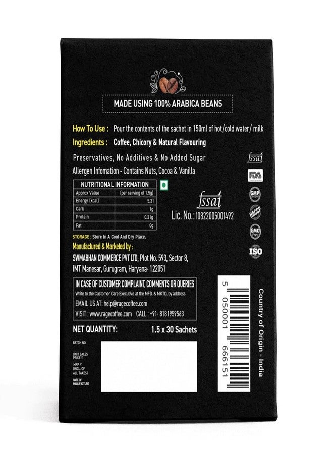 Rage Coffee Silk Blend Assorted Coffee Sachets | Pack of 30 | Rich & Bold Instant Coffee Flavour Coffee | Vanilla Velvet, Belgian Chocolate, Creamy Hazelnut | Premium Bold & Smooth (10 Sachets Each Flavour) (Silk Blend Assorted) - Image 3