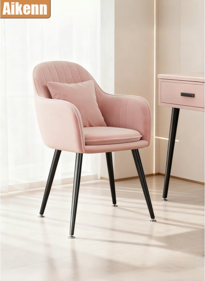 أيكين كرسي زينة لغرفة المكياج - كرسي عصري مميز لغرفة المعيشة وغرفة النوم، كرسي كمبيوتر، كرسي دراسة، كرسي مكتب، كرسي مخملي مع دعم للظهر وأرجل معدنية، وردي - Image 1