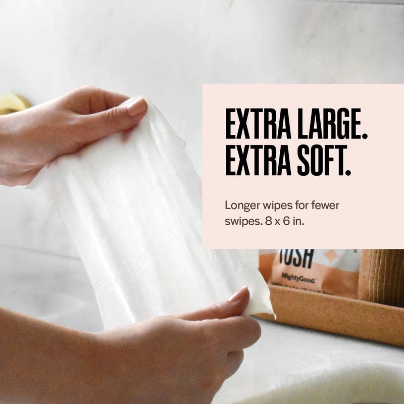MightyGood. Wipe That Tush On-The-Go Flushable Wipes - 4 Packs of 30 Individually Wrapped Wipes, 120 Total - Fragrance Free - Extra Large & Soft - Hypoallergenic With Aloe & Vitamin E - Septic-Safe - Image 4