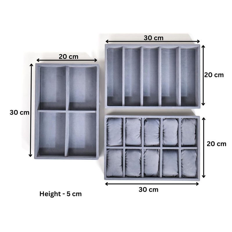 La Trove Luxury Drawer Accesorries Organiser Tray for Watch Belts and Sunglasses (Combo of 3, Grey) - Image 4
