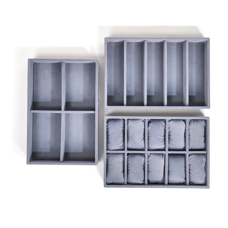 La Trove Luxury Drawer Accesorries Organiser Tray for Watch Belts and Sunglasses (Combo of 3, Grey) - Image 3