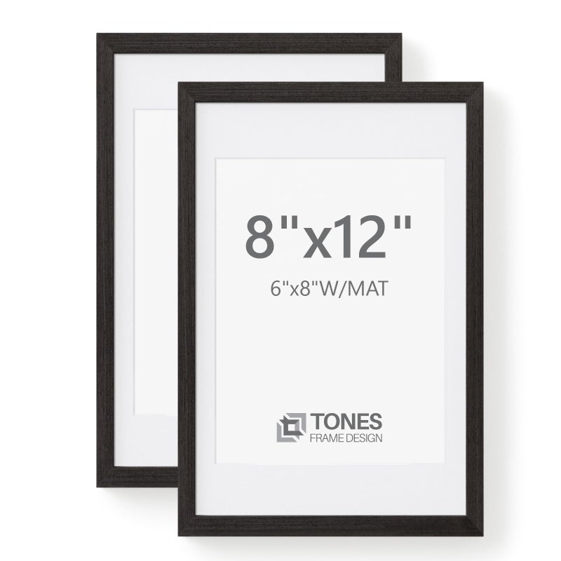 TONES FRAME DESIGN 8x12 Picture Frame with Mat for 6x8  Set of 2 Solid Wood Veneer Finish Oak Brown Photo Frame for Horizontal or Vertical Wall Mounting  8 by 12 Poster Frame for Gallery Art Prints Home Decor - Image 1