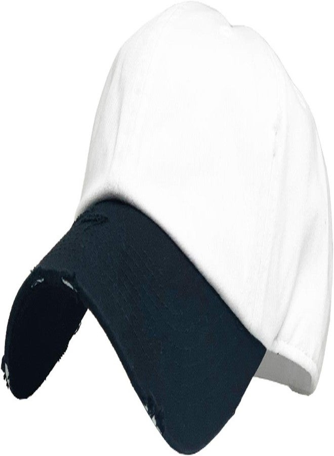 KBETHOS KBE-Vintage 2T-WHT-BLK Vintage Washed Distressed Cotton Dad Hat Baseball Cap Adjustable Polo Trucker Unisex Style Headwear - Image 1