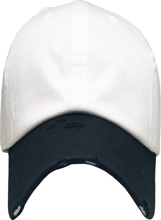 KBETHOS KBE-Vintage 2T-WHT-BLK Vintage Washed Distressed Cotton Dad Hat Baseball Cap Adjustable Polo Trucker Unisex Style Headwear - Image 2