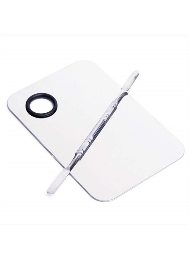 AKIRO Stainless Steel Cosmetic Makeup Palette, Professional Cosmetic Mixing Makeup Palette Spatula Makeup Artist Tool, Beauty Salon Color Cream Mixing Palette With A Spatula Makeup Nail Art Palette - Image 1