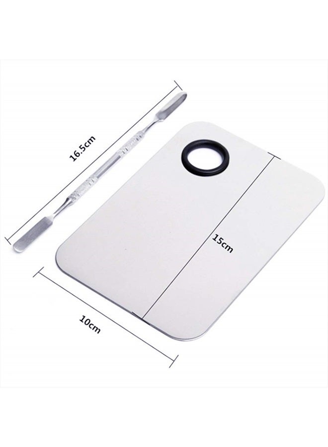 AKIRO Stainless Steel Cosmetic Makeup Palette, Professional Cosmetic Mixing Makeup Palette Spatula Makeup Artist Tool, Beauty Salon Color Cream Mixing Palette With A Spatula Makeup Nail Art Palette - Image 4
