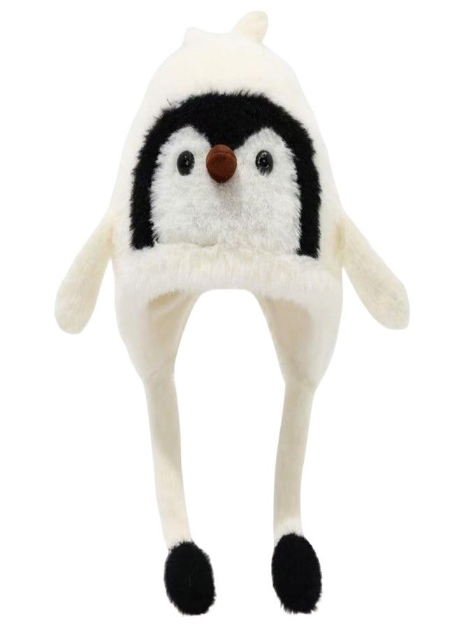 KORADI Girls Knit Hat Cute Penguin Fuzzy Beanie Hats Boys Winter Warm Flecce Lining Cap with Earflap 2-8 Years White - Image 1