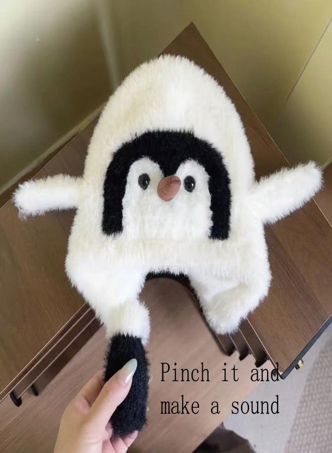KORADI Girls Knit Hat Cute Penguin Fuzzy Beanie Hats Boys Winter Warm Flecce Lining Cap with Earflap 2-8 Years White - Image 3