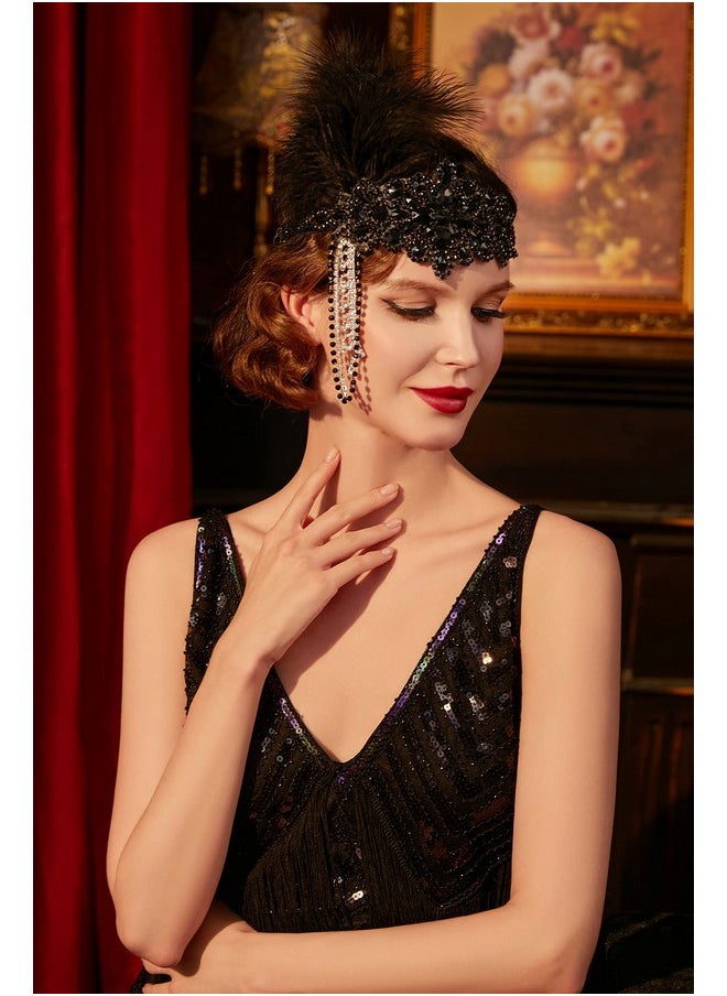 Women'S 1920S Headband Flapper Feather Headpiece With Chain Roaring 20S Great Gatsby Themed Party Hair Accessory (Black) - pzsku/ZFEE253EA60CF6200C330Z/45/_/1735566972/f690d90b-54ad-45dc-bc83-aa635b73e69a