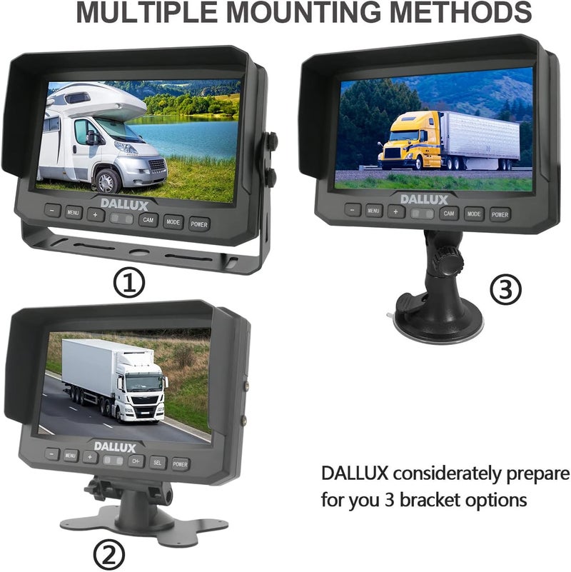 DALLUX Heavy Duty Vehicle Truck Bus Backup Camera System,Waterproof Night Vision Rear View Camera with 7 inch Monitor+66ft 4 PIN Camera Cable for Bus Truck Van Trailer RV Campers Motor Home(12V 24V) - Image 4