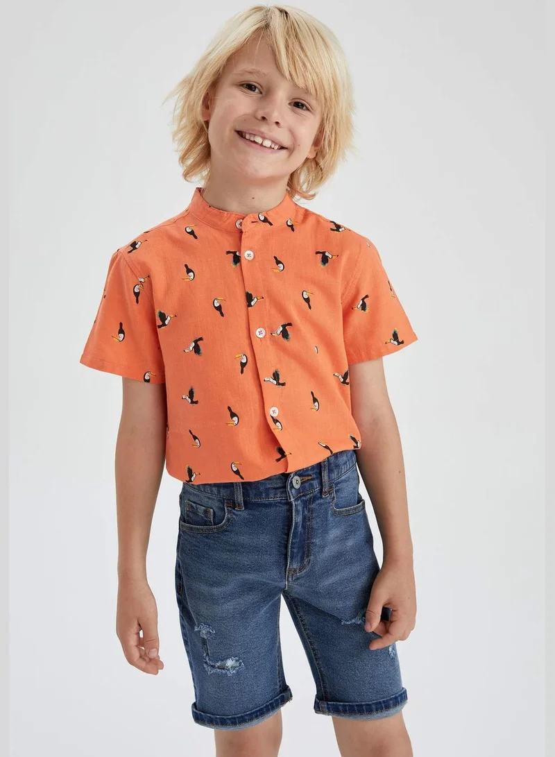 DeFacto Boy Stand Up Collar Woven Short Sleeve Shirt