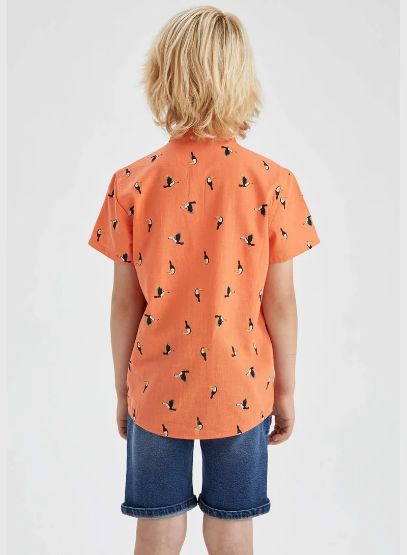 DeFacto Boy Stand Up Collar Woven Short Sleeve Shirt