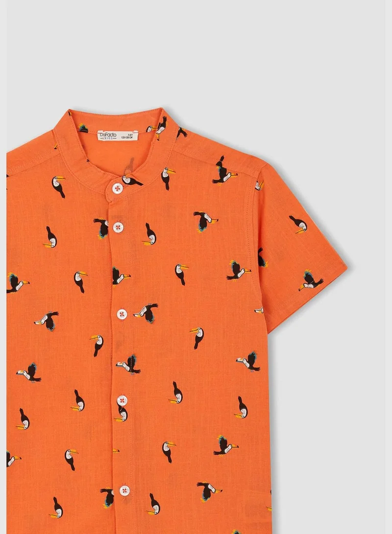 DeFacto Boy Stand Up Collar Woven Short Sleeve Shirt