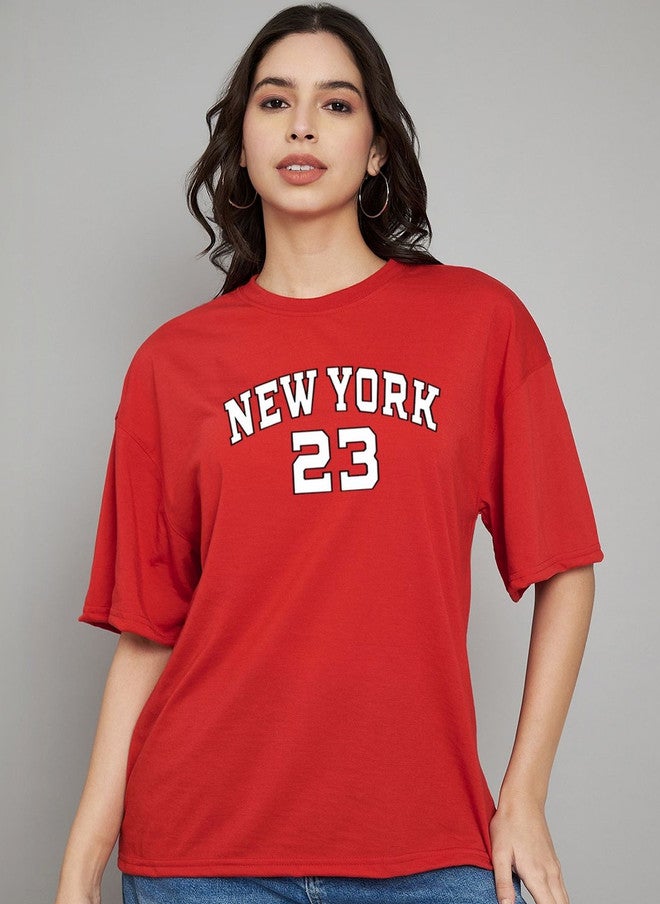 Trend Level Women Typography Printed Drop-Shoulder Sleeves T-shirt - Image 1
