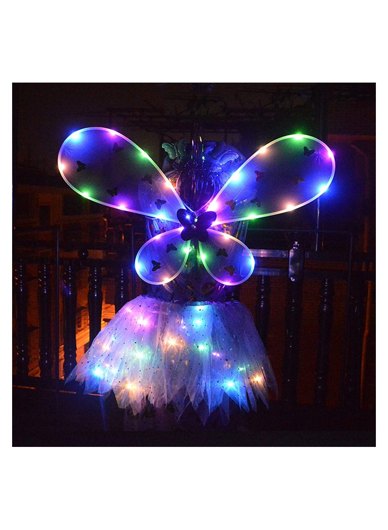 Excefore Light Up Fairy Costume Set 4Pcs Includes LED Tutu Skirt Butterfly Fairy Wings Butterfly Wand Headband Wings Butterfly Wings Costume for  Costume Birthday Party Decoration (Purple) - Image 2
