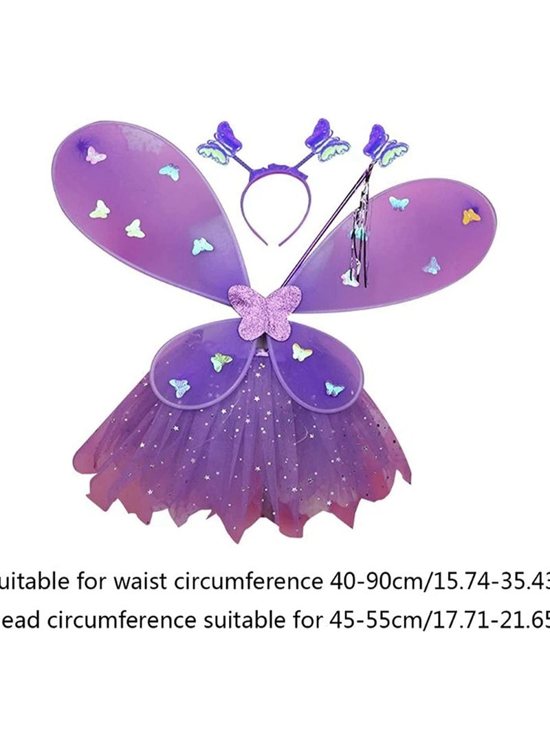 Excefore Light Up Fairy Costume Set 4Pcs Includes LED Tutu Skirt Butterfly Fairy Wings Butterfly Wand Headband Wings Butterfly Wings Costume for  Costume Birthday Party Decoration (Purple) - Image 5