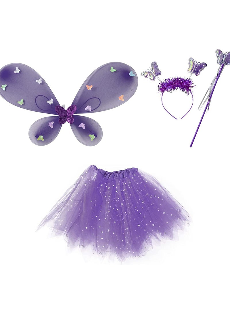 Excefore Light Up Fairy Costume Set 4Pcs Includes LED Tutu Skirt Butterfly Fairy Wings Butterfly Wand Headband Wings Butterfly Wings Costume for  Costume Birthday Party Decoration (Purple) - Image 4