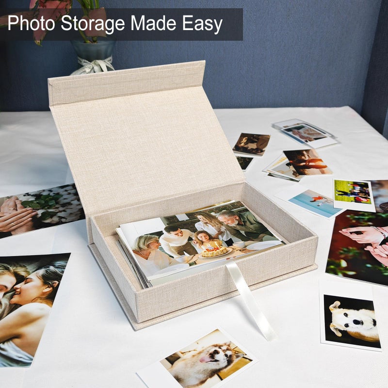 Sprsthai 8x10 Archival Photo Storage Box with Lid â€“ Stackable Memory Keepsake Organizer for Photos, Certificates, Jewelry & Scrapbooking Supplies Beige - Image 4