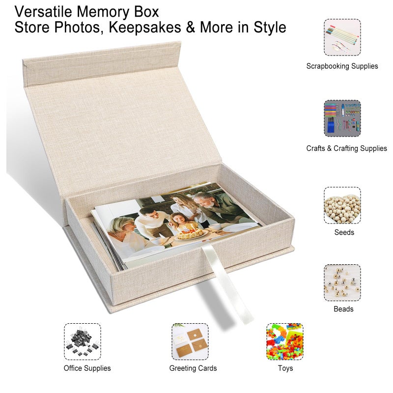 Sprsthai 8x10 Archival Photo Storage Box with Lid â€“ Stackable Memory Keepsake Organizer for Photos, Certificates, Jewelry & Scrapbooking Supplies Beige - Image 2