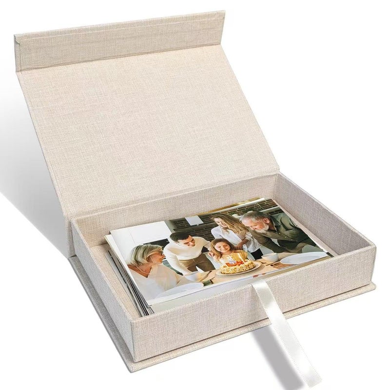 Sprsthai 8x10 Archival Photo Storage Box with Lid â€“ Stackable Memory Keepsake Organizer for Photos, Certificates, Jewelry & Scrapbooking Supplies Beige - Image 1